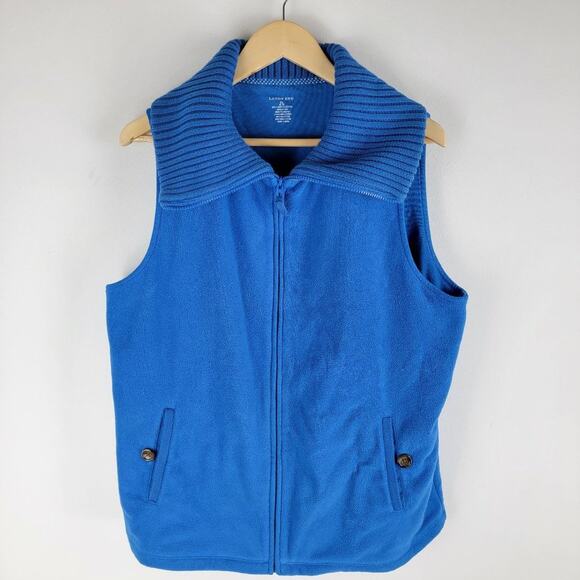 Lands End Large Collar Vest Sleeveless Blue Insulated Pockets Full Zip Size XL - Picture 1 of 5